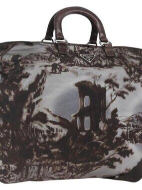 PRADA Hand Bag Nylon 2way Brown Silver Auth